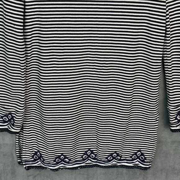 Tory Burch Sweater Womens Medium Navy Striped Embroidered Nautical Coastal Tunic - Picture 9 of 16